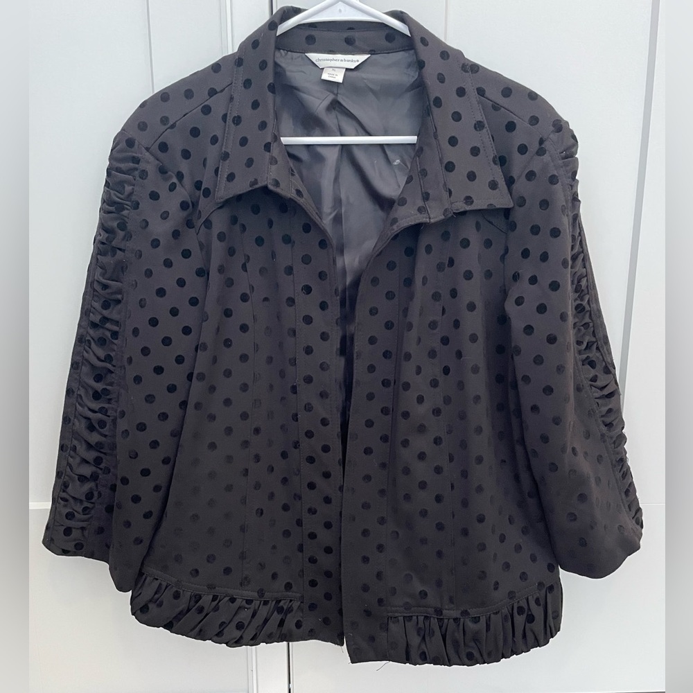 Black jacket black polka dots open blazer Christopher & Banks XL